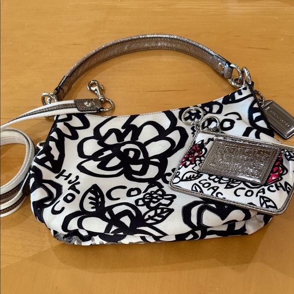 Coach Y2K Black, White, and Hot Pink Satin Graffiti Shoulder/ Crossbody Bag - Picture 2 of 5